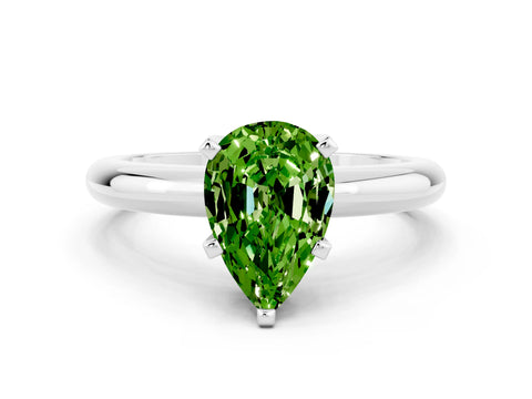 White gold Pear Cut Peridot Solitaire Engagement Ring with Round Band and Four-Prong Setting_24