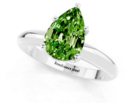 White gold Pear Cut Peridot Solitaire Engagement Ring with Round Band and Four-Prong Setting_25