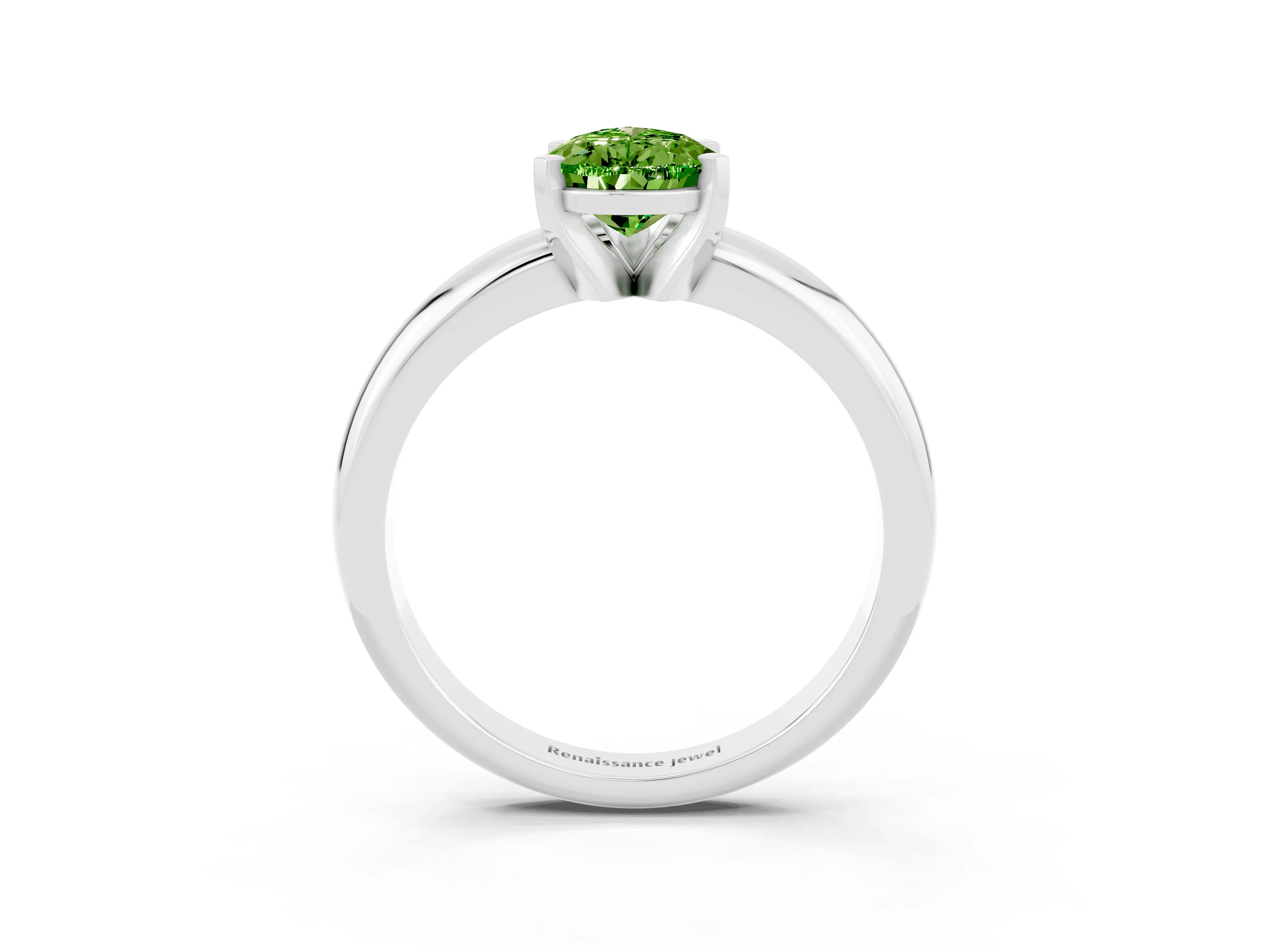 White gold Pear Cut Peridot Solitaire Engagement Ring with Round Band and Four-Prong Setting_27