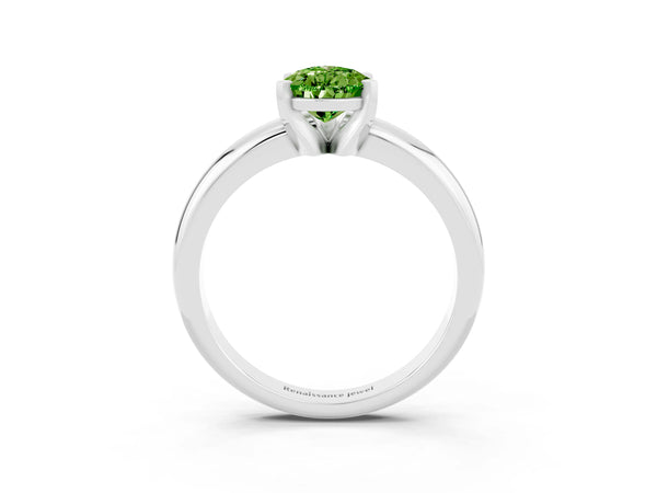 White gold Pear Cut Peridot Solitaire Engagement Ring with Round Band and Four-Prong Setting