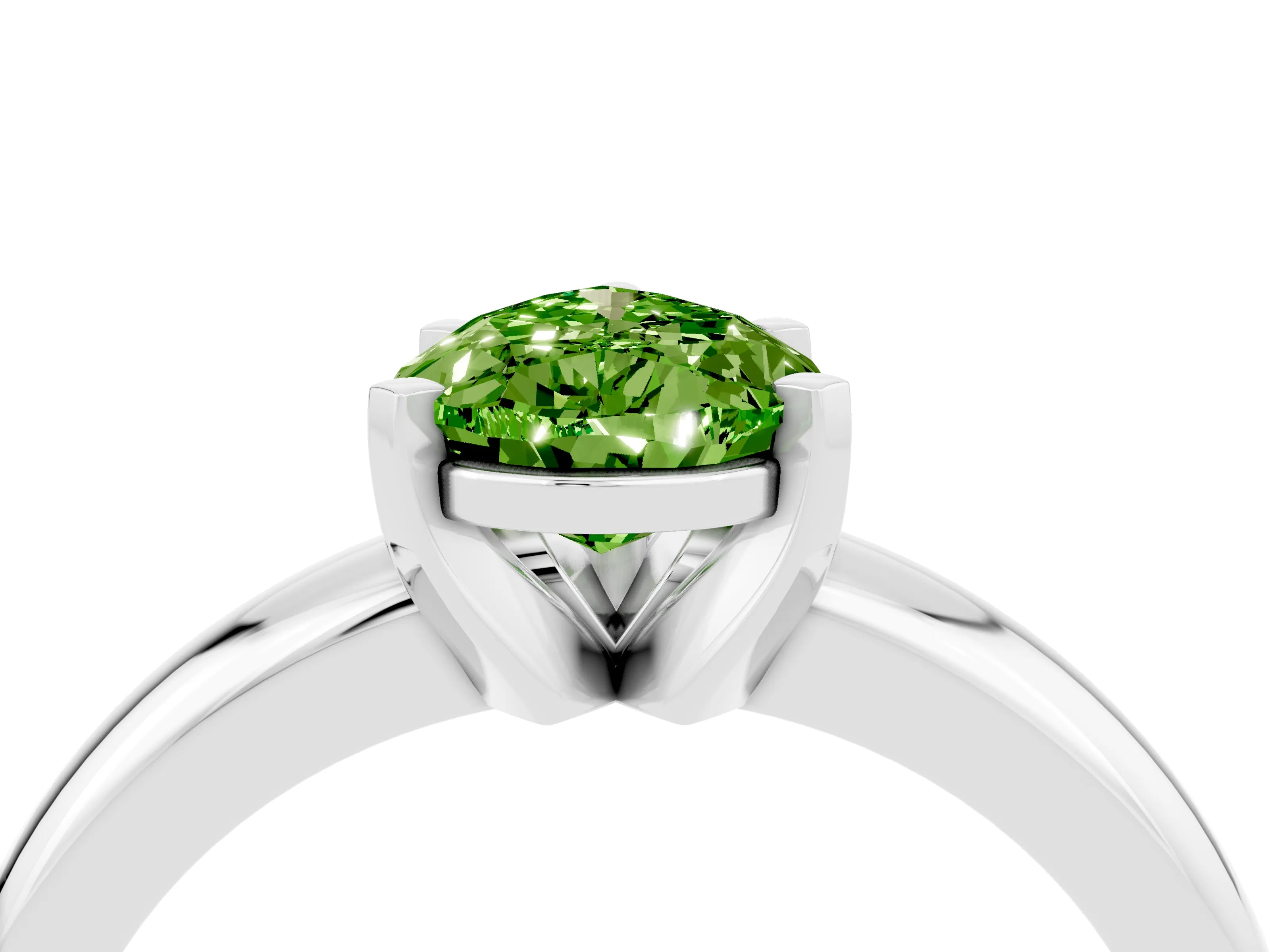 White gold Pear Cut Peridot Solitaire Engagement Ring with Round Band and Four-Prong Setting_28