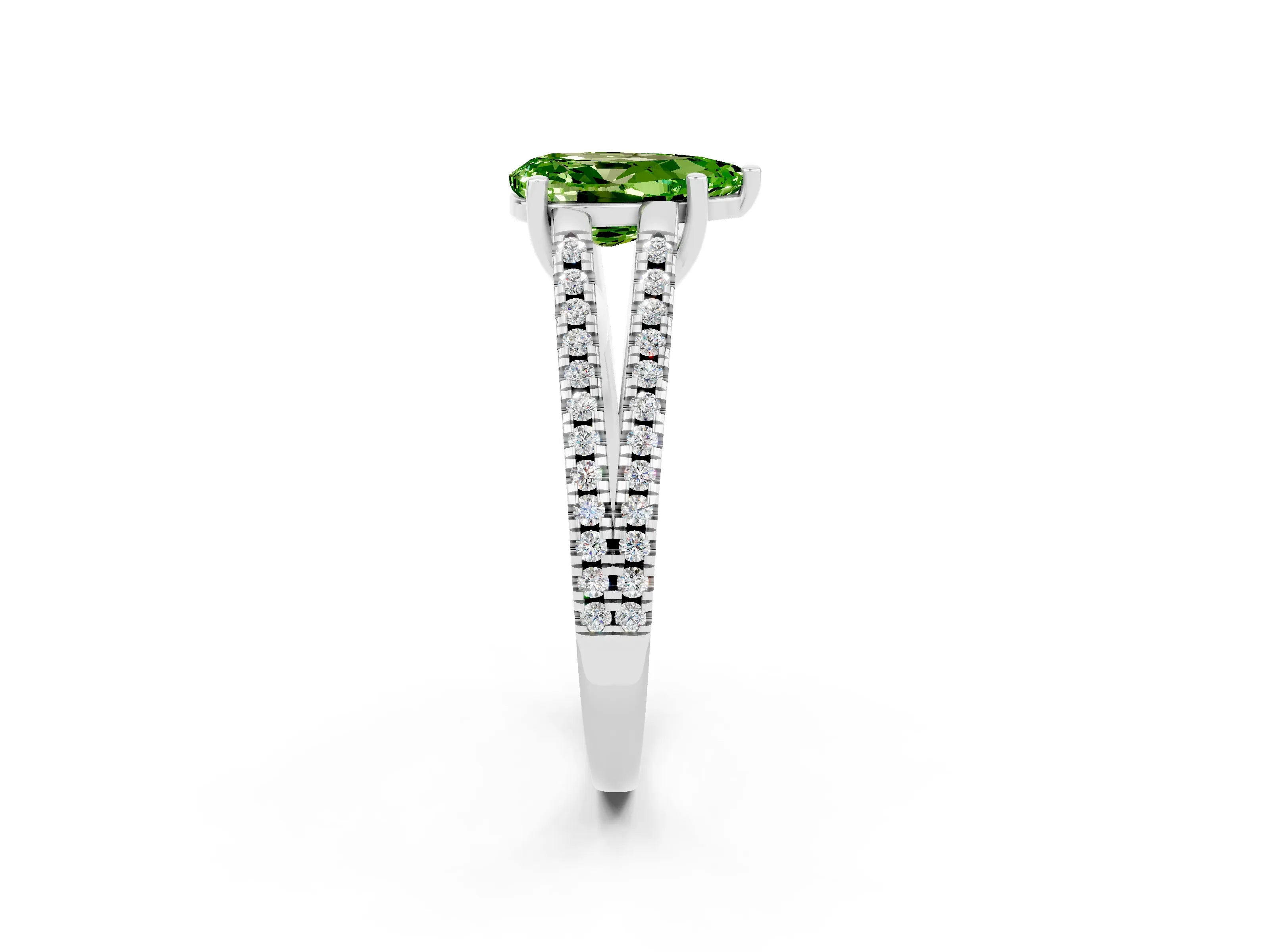 White gold Pear Cut Peridot Solitaire Engagement Ring with Split Shank Pavé Band_2