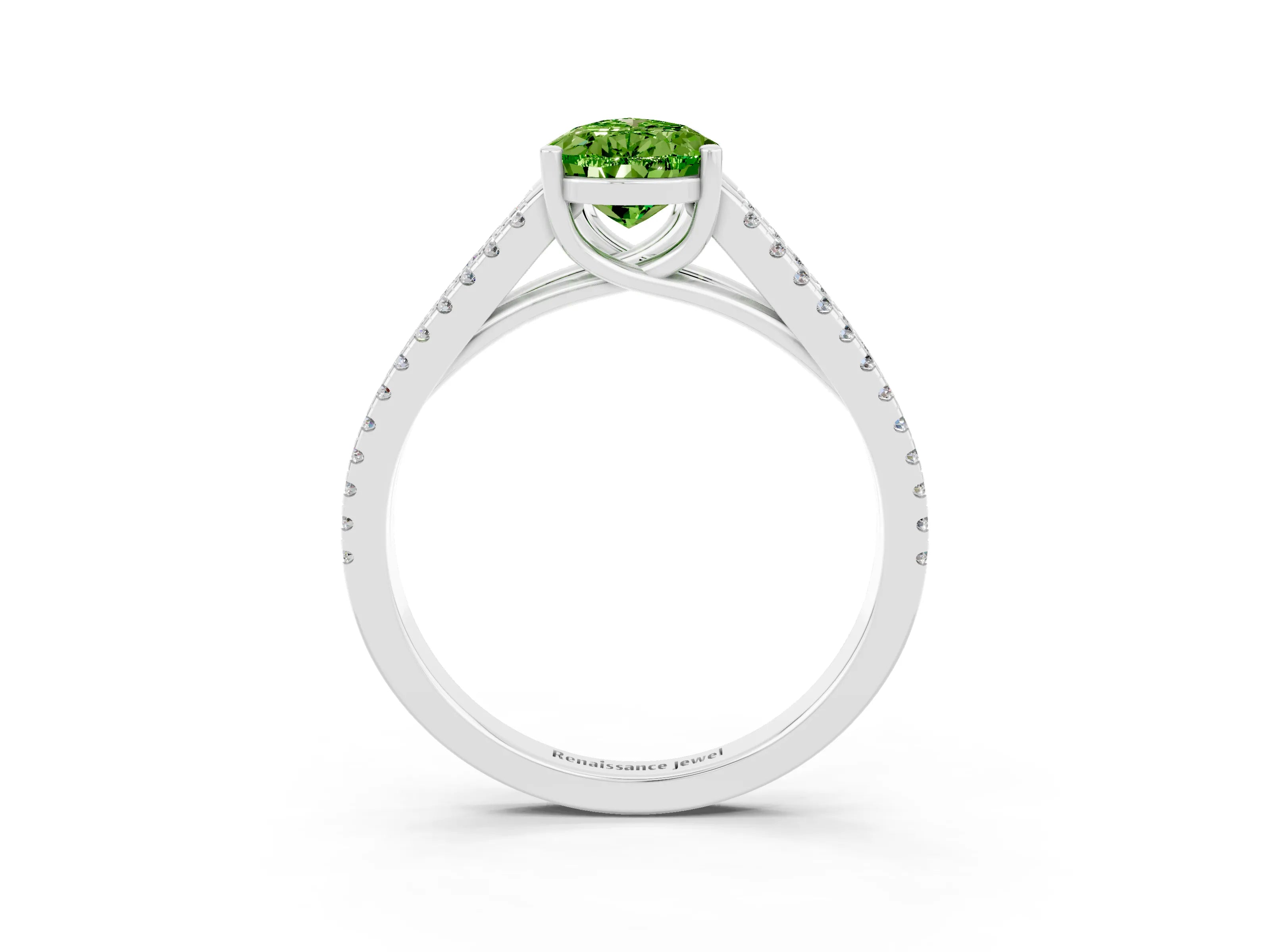 White gold Pear Cut Peridot Solitaire Engagement Ring with Split Shank Pavé Band_3