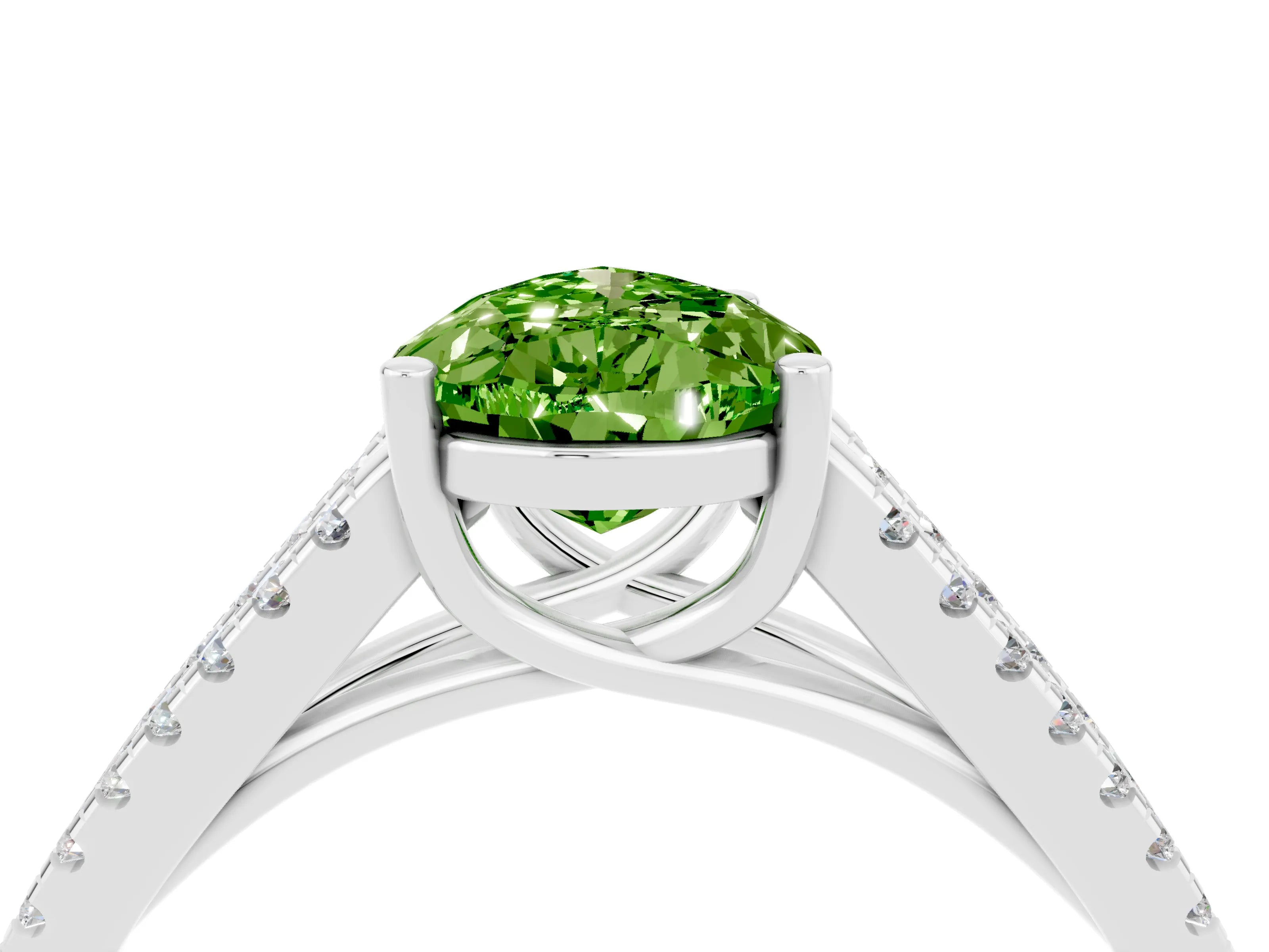 White gold Pear Cut Peridot Solitaire Engagement Ring with Split Shank Pavé Band_4
