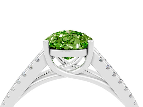White gold Pear Cut Peridot Solitaire Engagement Ring with Split Shank Pavé Band_4