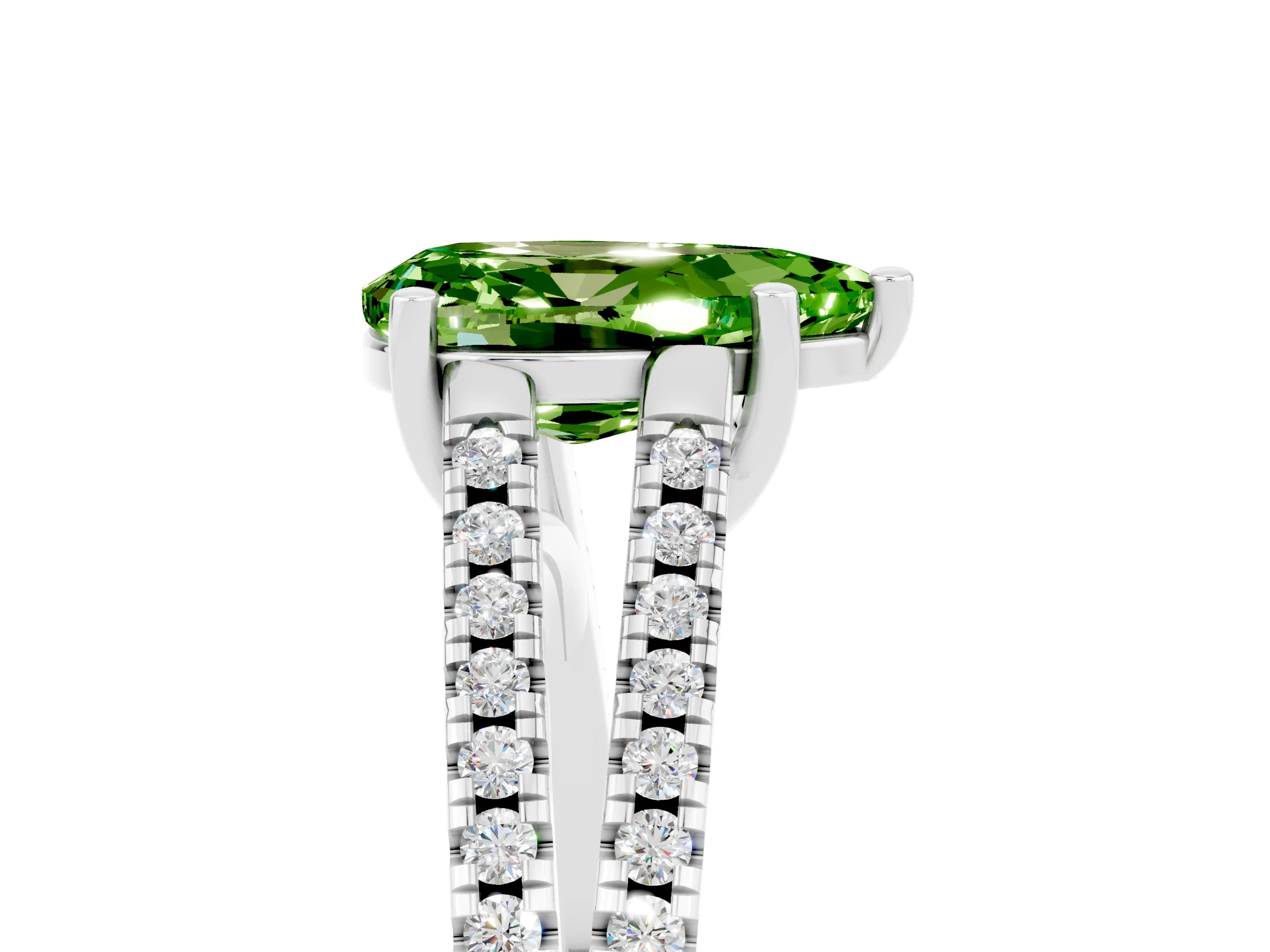 White gold Pear Cut Peridot Solitaire Engagement Ring with Split Shank Pavé Band_5