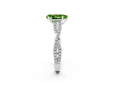 White gold Pear Cut Peridot Solitaire Engagement Ring with Twisted Pavé Band and Four-Prong Setting_2