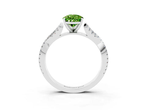 White gold Pear Cut Peridot Solitaire Engagement Ring with Twisted Pavé Band and Four-Prong Setting_3