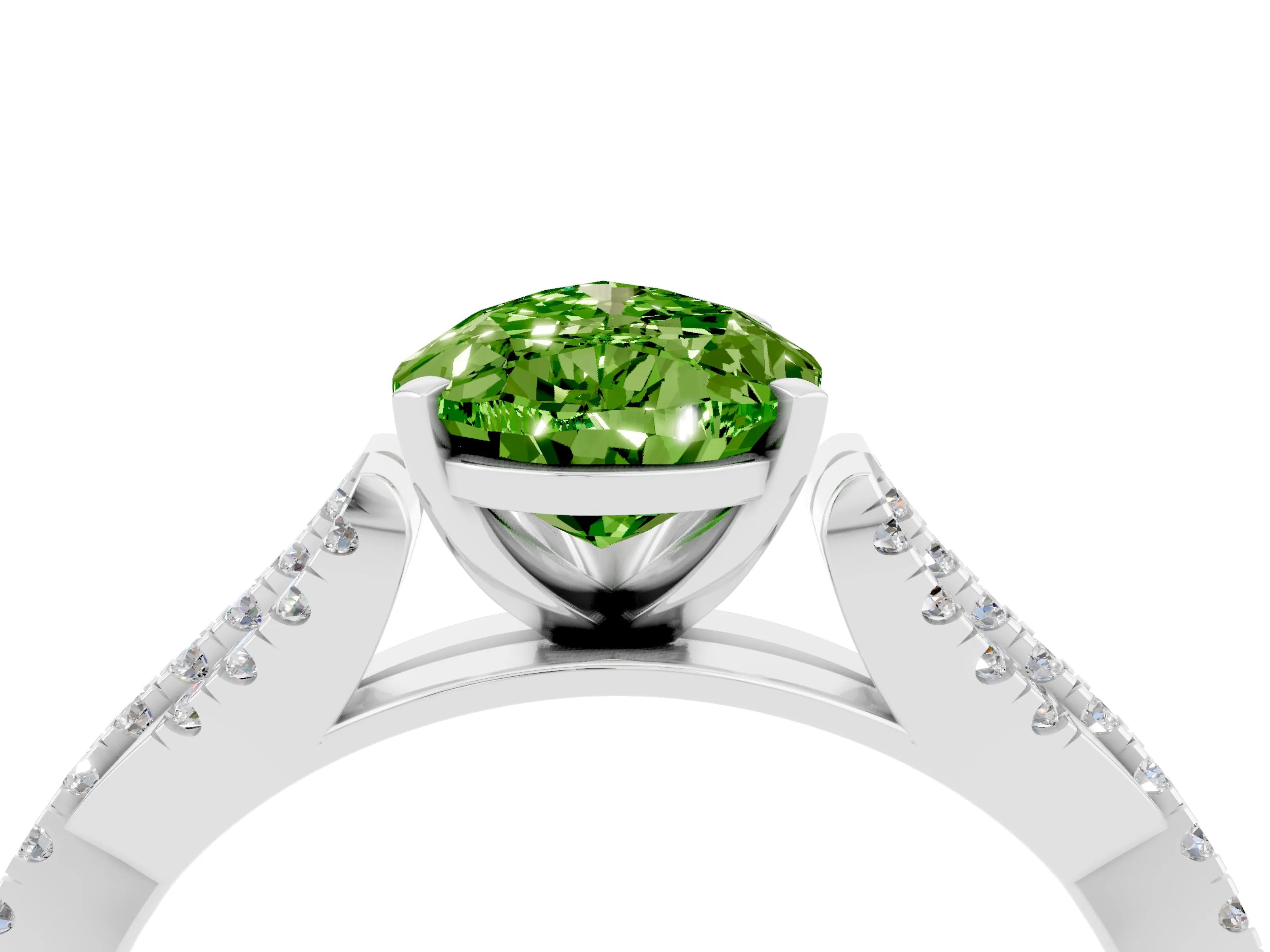 White gold Pear Cut Peridot Solitaire Engagement Ring with Twisted Pavé Band and Four-Prong Setting_4