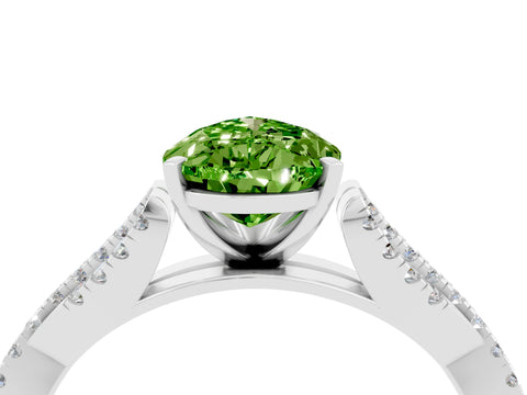White gold Pear Cut Peridot Solitaire Engagement Ring with Twisted Pavé Band and Four-Prong Setting_4