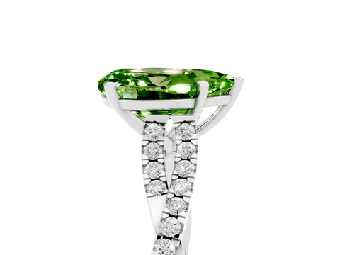 White gold Pear Cut Peridot Solitaire Engagement Ring with Twisted Pavé Band and Four-Prong Setting_5