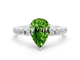 White gold Pear Cut Peridot Solitaire Pavé Band with Four-Prong Setting