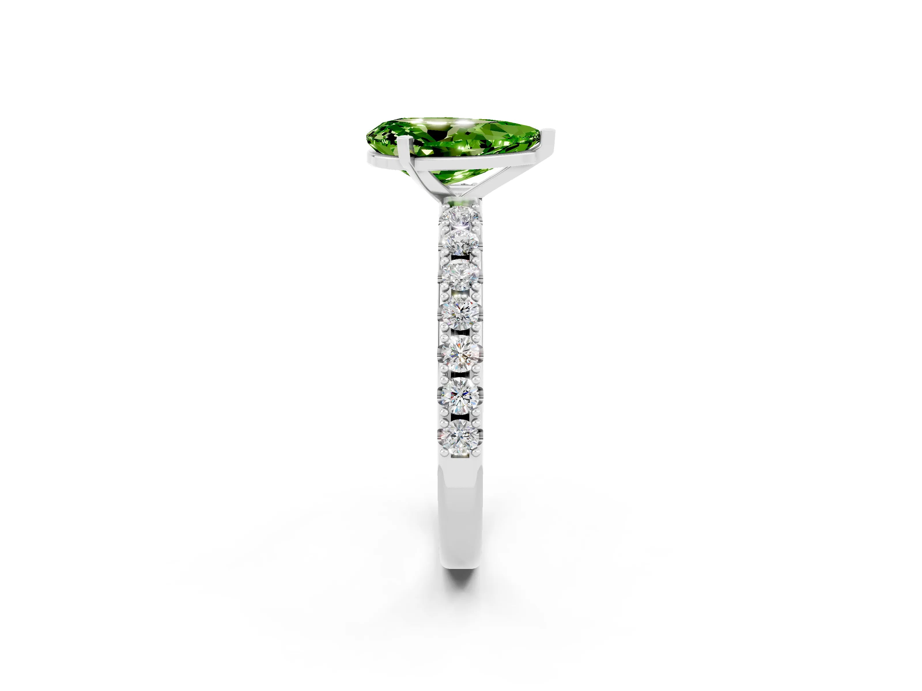 White gold Pear Cut Peridot Solitaire Pavé Band with Four-Prong Setting_2