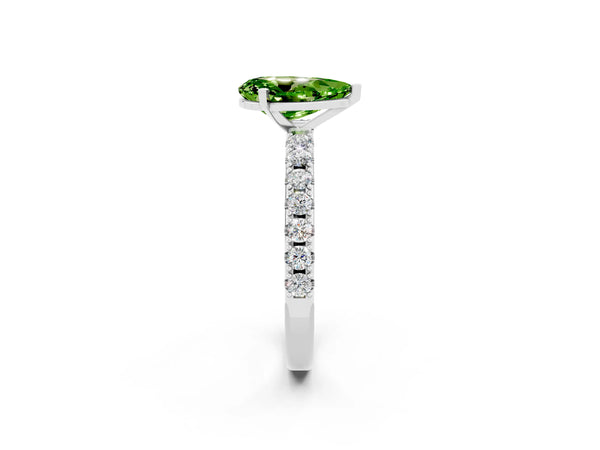 Platinum Pear Cut Peridot Solitaire Pavé Band with Four-Prong Setting