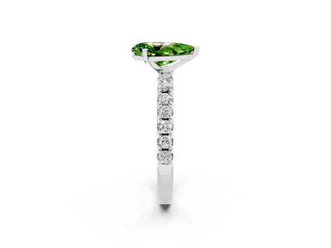 White gold Pear Cut Peridot Solitaire Pavé Band with Four-Prong Setting_2