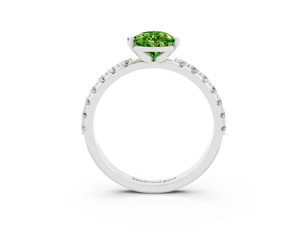 Platinum Pear Cut Peridot Solitaire Pavé Band with Four-Prong Setting