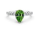 White gold Pear Cut Peridot Solitaire Pavé Engagement Ring with Round Band and Prong Setting_12