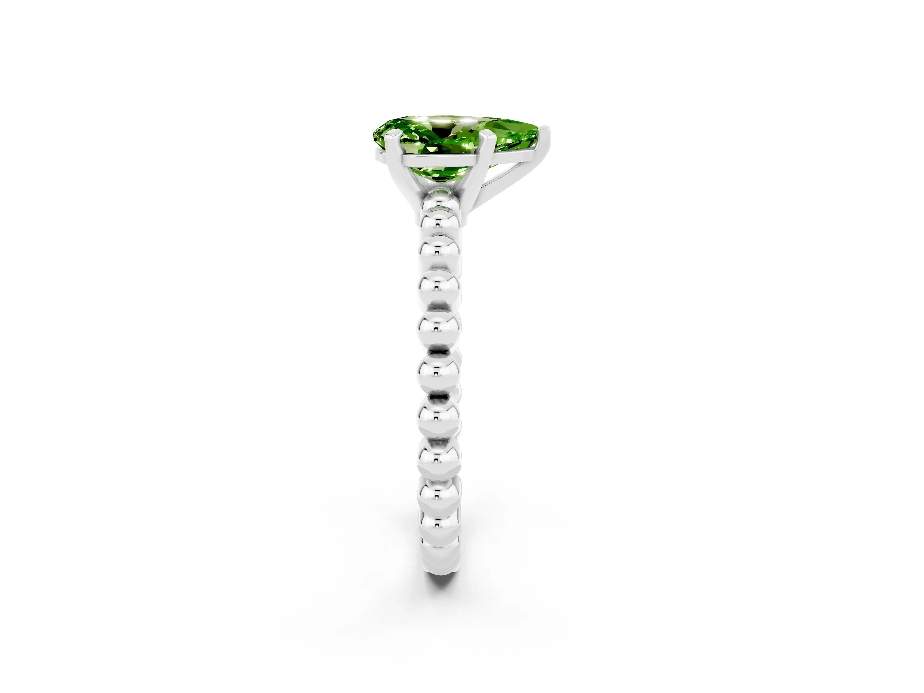 White gold Pear Cut Peridot Solitaire Ring with Beaded Band and Prong Setting_38