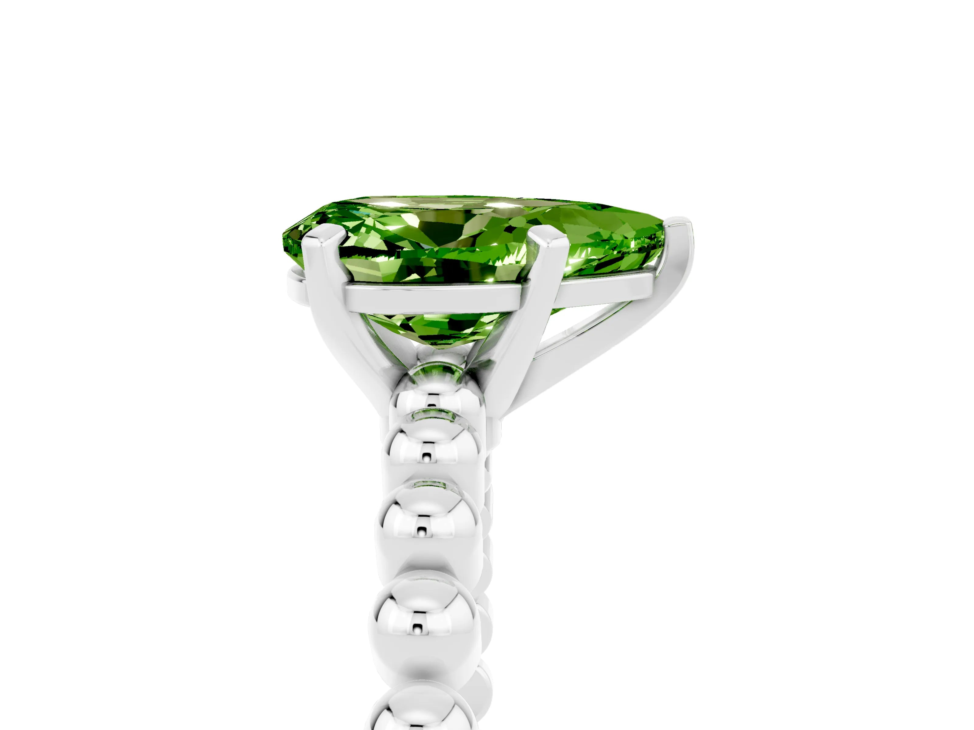 White gold Pear Cut Peridot Solitaire Ring with Beaded Band and Prong Setting_41