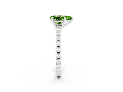White gold Pear Cut Peridot Solitaire Ring with Beaded Band and Prong Setting_44
