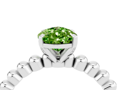 White gold Pear Cut Peridot Solitaire Ring with Beaded Band and Prong Setting_46