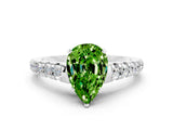 White gold Pear Cut Peridot Solitaire Ring with Cathedral Setting and Pavé Band