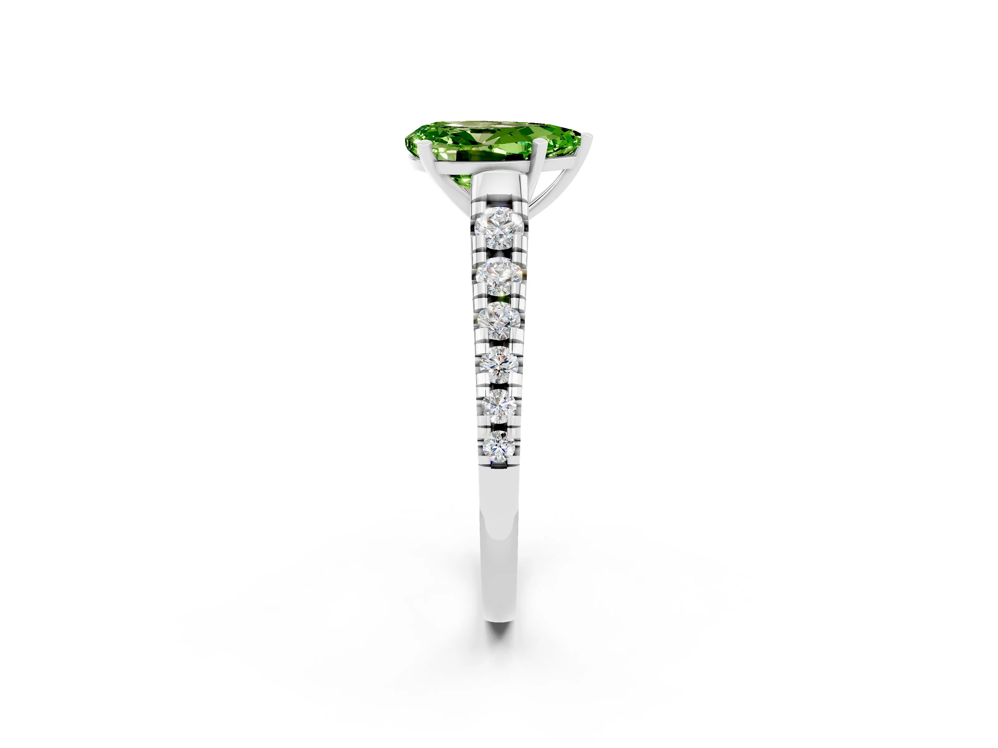 White gold Pear Cut Peridot Solitaire Ring with Cathedral Setting and Pavé Band_2