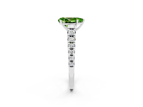 White gold Pear Cut Peridot Solitaire Ring with Cathedral Setting and Pavé Band_2