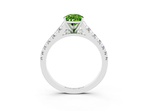 White gold Pear Cut Peridot Solitaire Ring with Cathedral Setting and Pavé Band_3