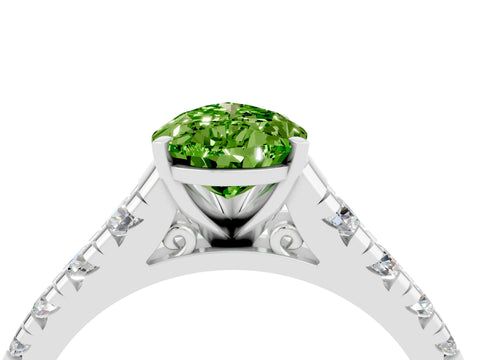 White gold Pear Cut Peridot Solitaire Ring with Cathedral Setting and Pavé Band_4