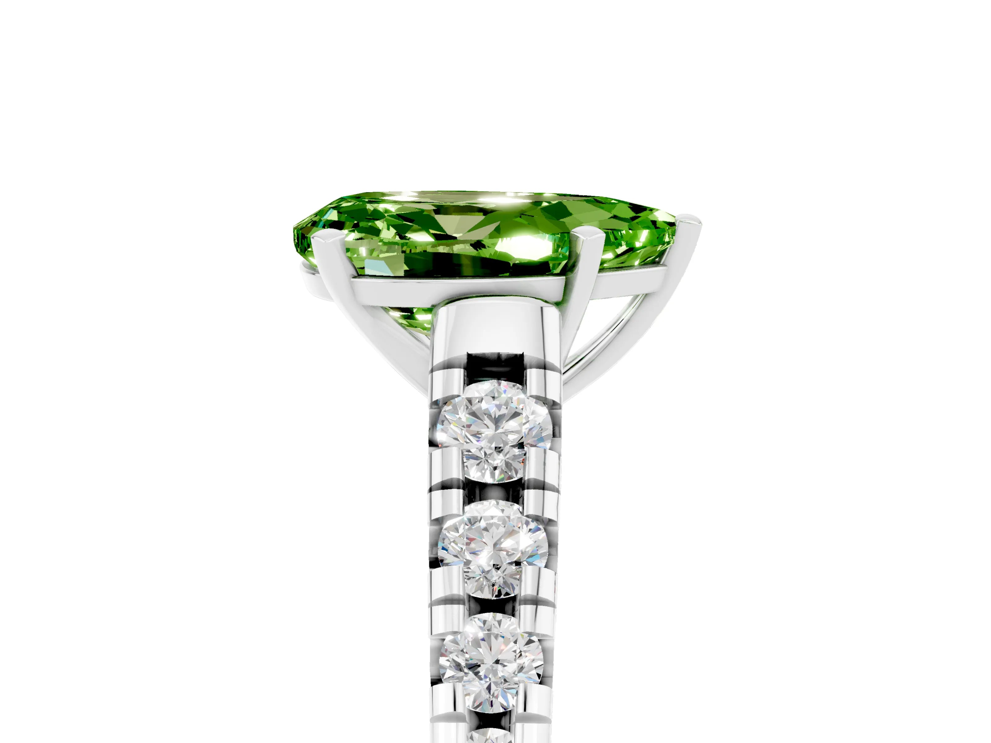 White gold Pear Cut Peridot Solitaire Ring with Cathedral Setting and Pavé Band_5
