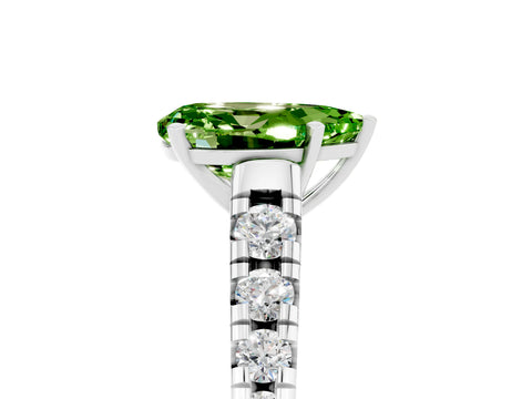 White gold Pear Cut Peridot Solitaire Ring with Cathedral Setting and Pavé Band_5