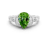White gold Pear Cut Peridot Solitaire Ring with Filigree Band and Four-Prong Setting_24