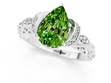 White gold Pear Cut Peridot Solitaire Ring with Filigree Band and Four-Prong Setting_25