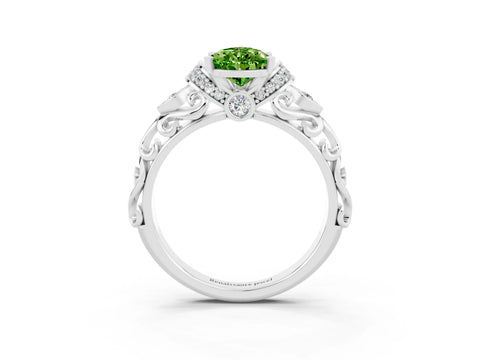 White gold Pear Cut Peridot Solitaire Ring with Filigree Band and Four-Prong Setting_27