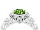 White gold Pear Cut Peridot Solitaire Ring with Filigree Band and Four-Prong Setting_28