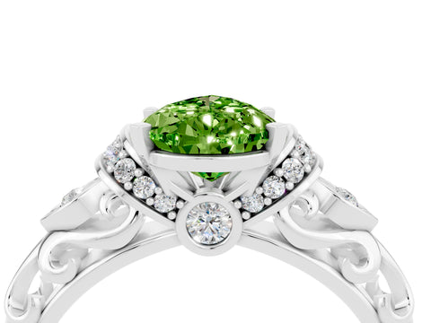 White gold Pear Cut Peridot Solitaire Ring with Filigree Band and Four-Prong Setting_28