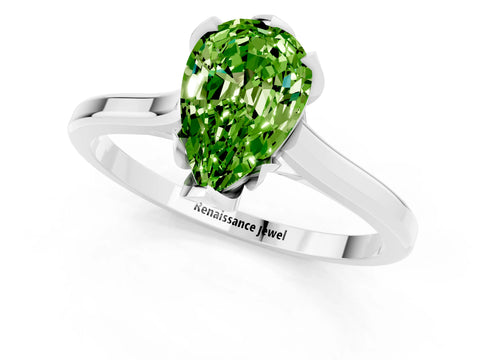 White gold Pear Cut Peridot Solitaire Ring with Flower Prong Setting and Classic Band_13