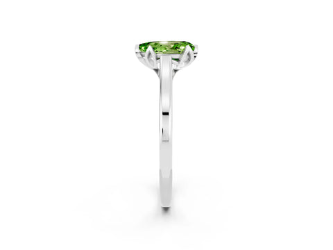 White gold Pear Cut Peridot Solitaire Ring with Flower Prong Setting and Classic Band_14