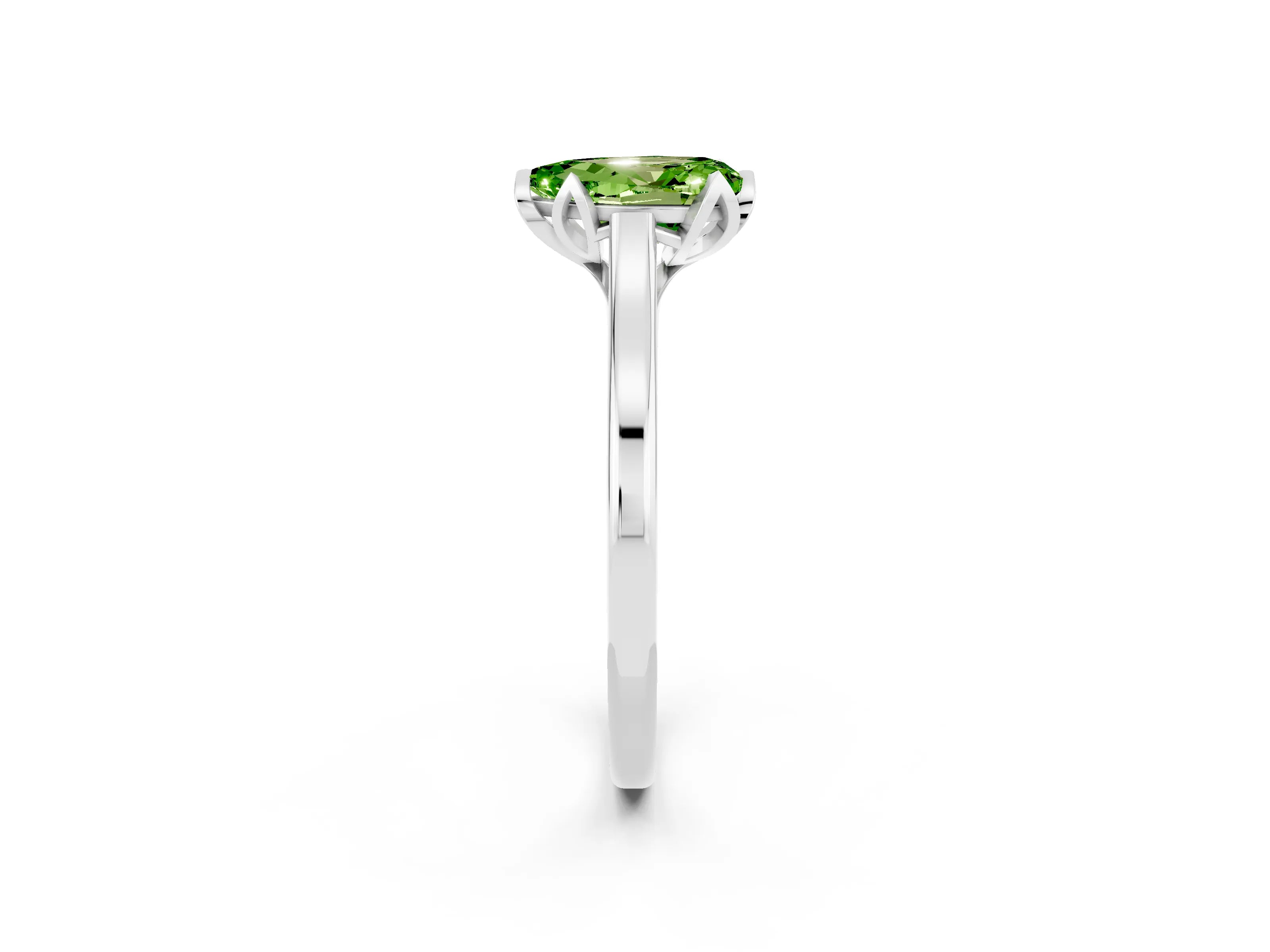 White gold Pear Cut Peridot Solitaire Ring with Flower Prong Setting and Classic Band_14