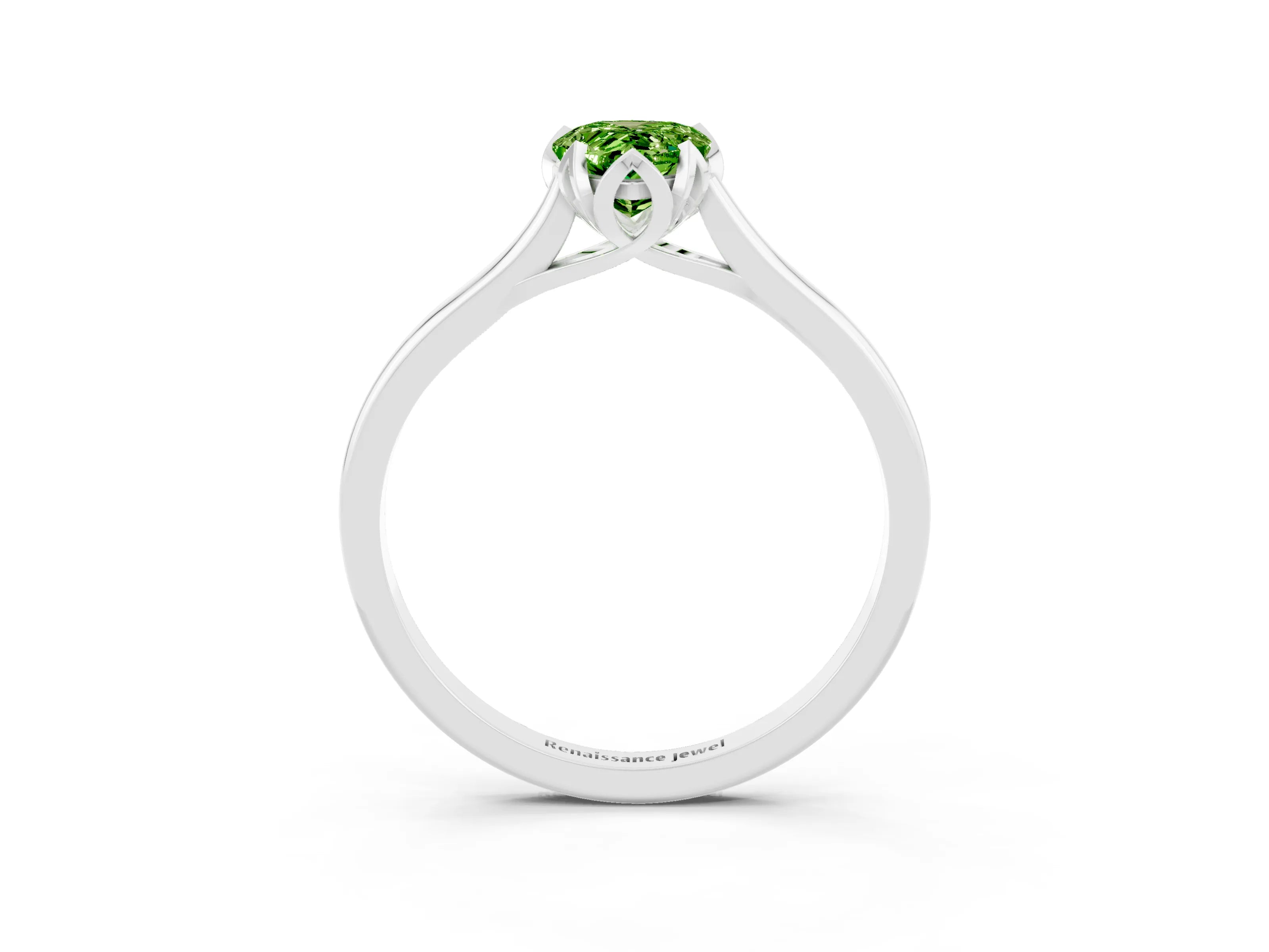 White gold Pear Cut Peridot Solitaire Ring with Flower Prong Setting and Classic Band_15