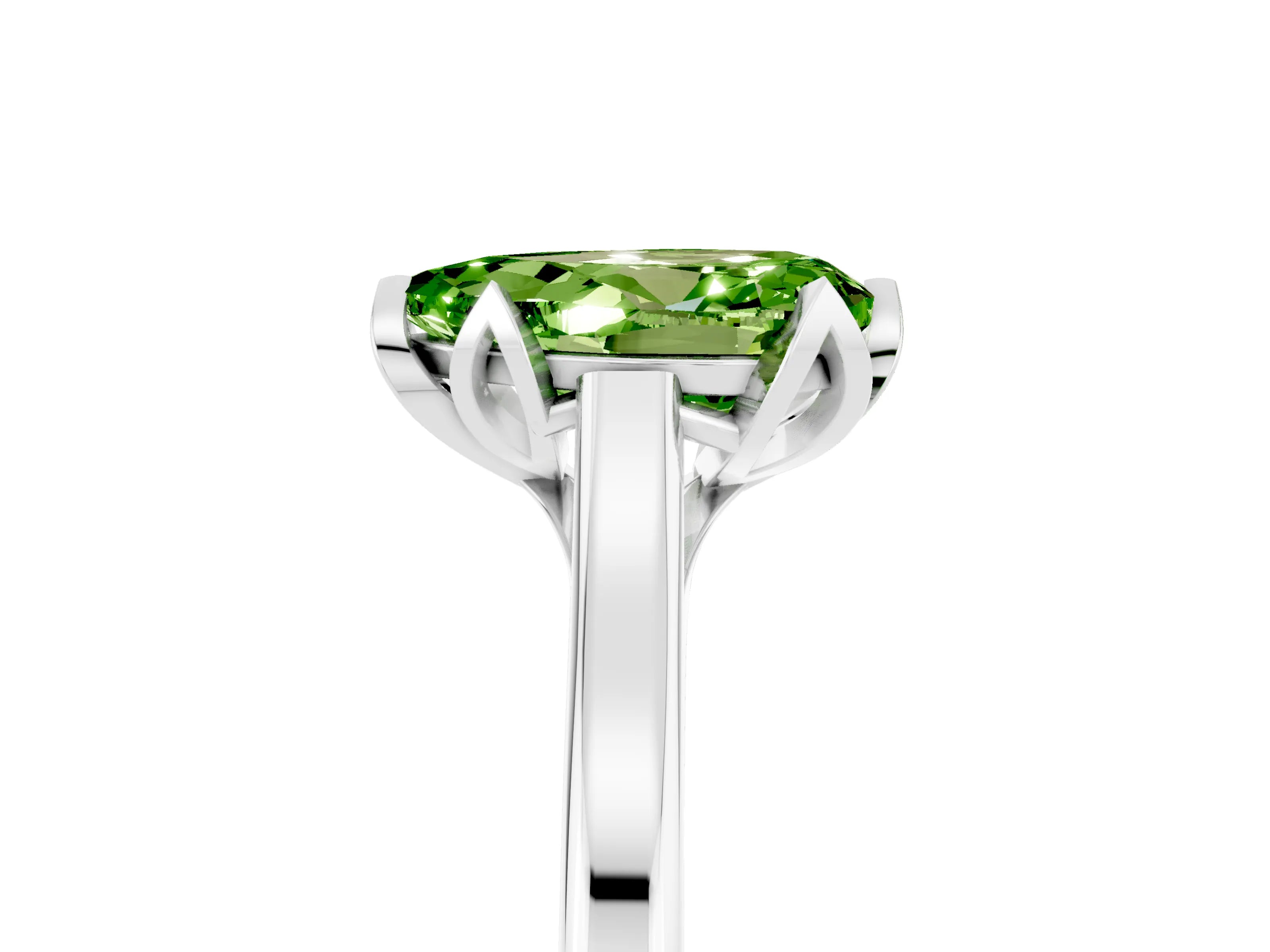 White gold Pear Cut Peridot Solitaire Ring with Flower Prong Setting and Classic Band_17