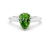 White gold Pear Cut Peridot Solitaire Ring with Flower Prong Setting and Classic Band_48