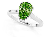 White gold Pear Cut Peridot Solitaire Ring with Flower Prong Setting and Classic Band_49