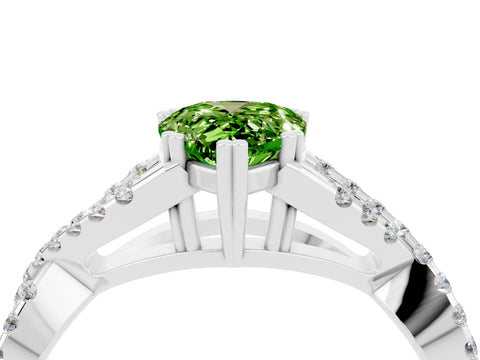 White gold Pear Cut Peridot Solitaire Ring with Four-Prong Setting and Twisted Pavé Band_4