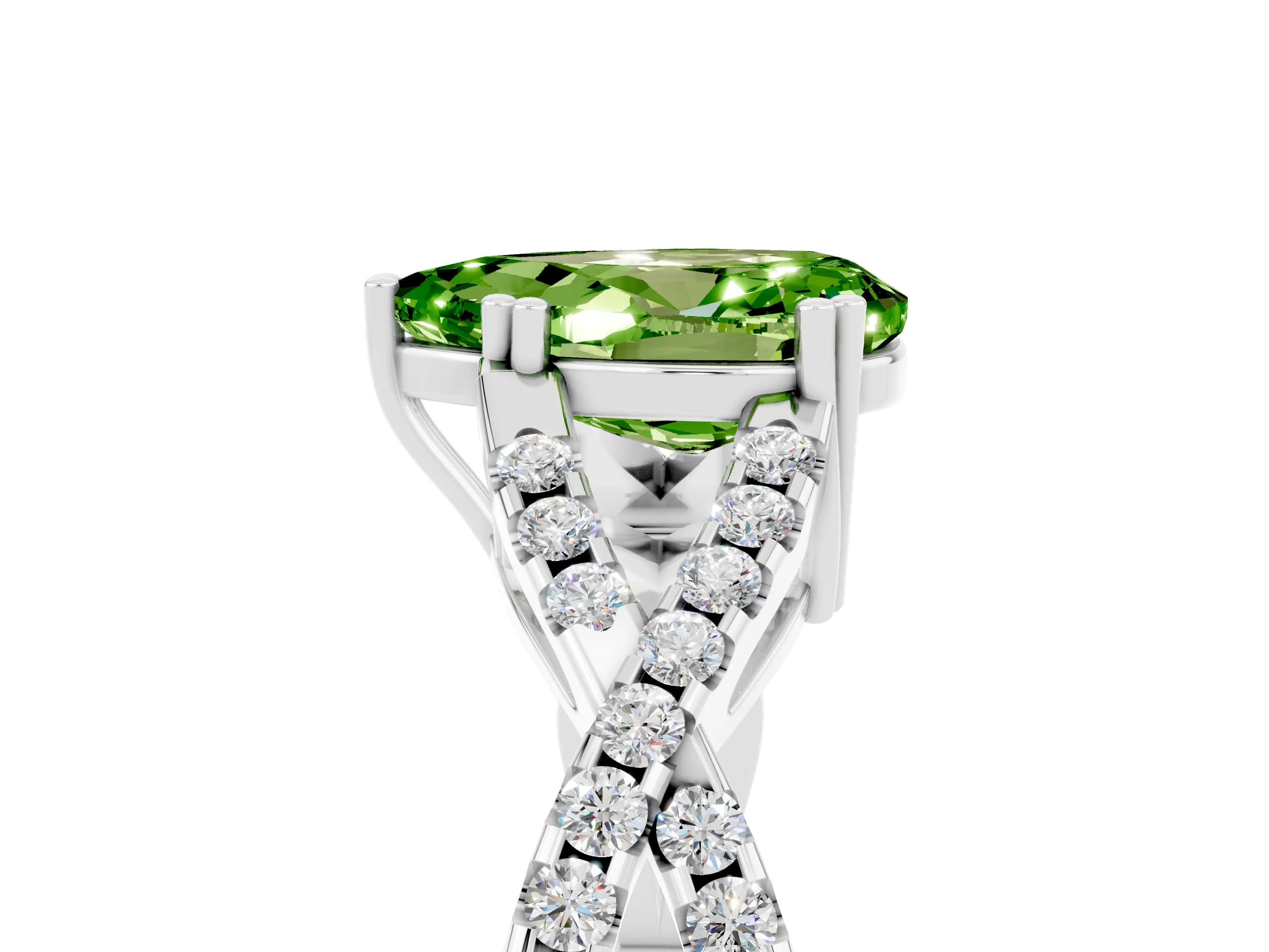 White gold Pear Cut Peridot Solitaire Ring with Four-Prong Setting and Twisted Pavé Band_5