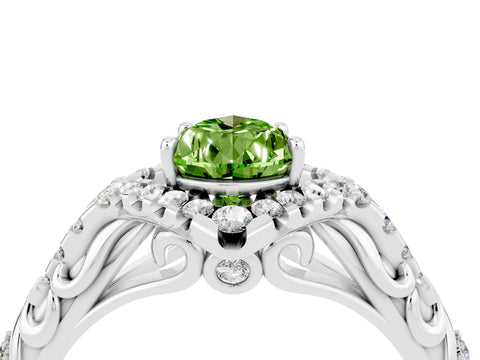 White gold Pear Cut Peridot Solitaire Ring with Hidden Halo and Pavé Band_16