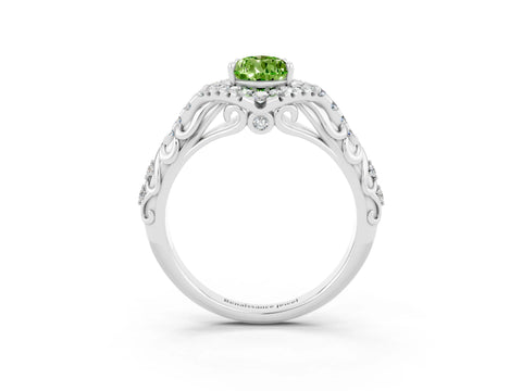 White gold Pear Cut Peridot Solitaire Ring with Hidden Halo and Pavé Band_25