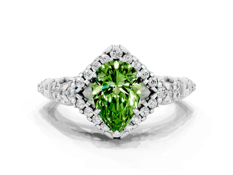 White gold Pear Cut Peridot Solitaire Ring with Hidden Halo and Pavé Band_36