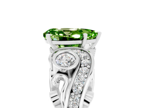 White gold Pear Cut Peridot Solitaire Ring with Milgrain Pavé Band and Four-Prong Setting_53